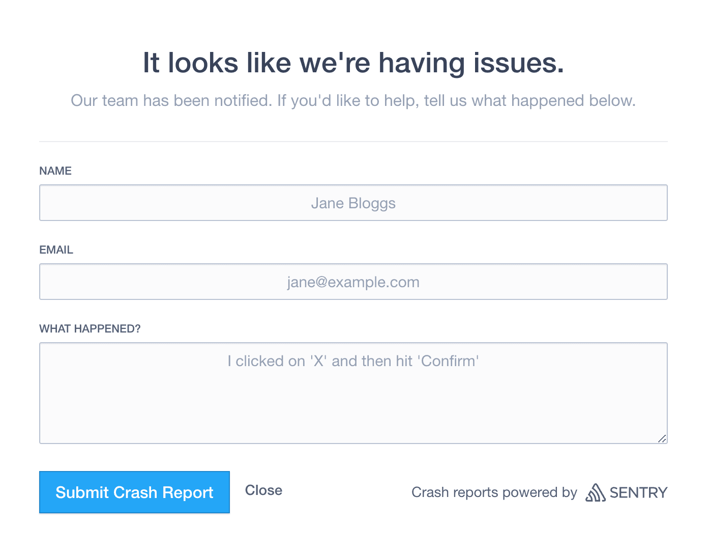 Crash-Report Modal.